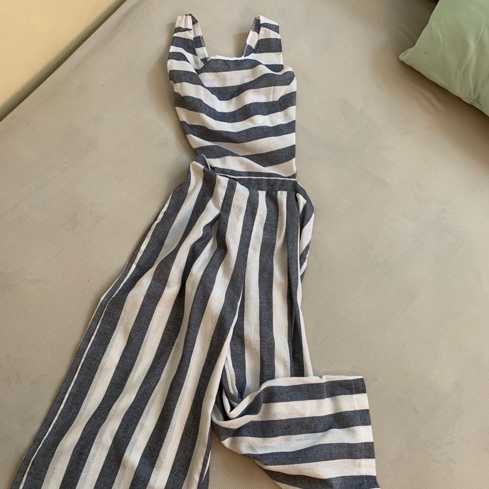 Striped cropped pant jumpsuit